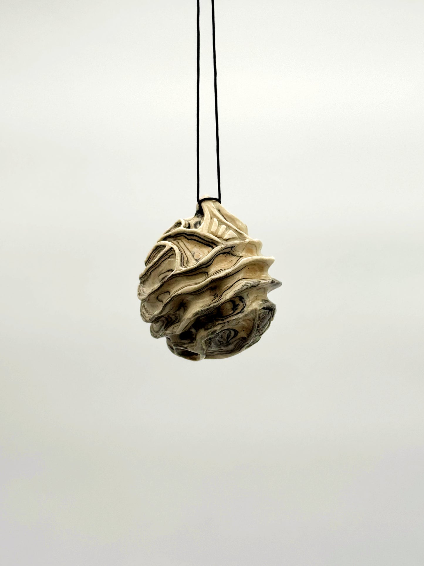 Carved Ball Ornament — Black & White (3")