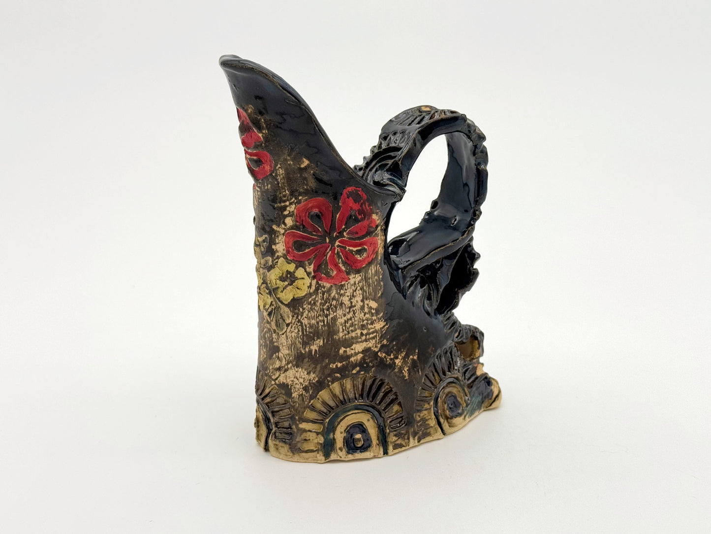 Pitcher — Black with Red Flowers (Cup)