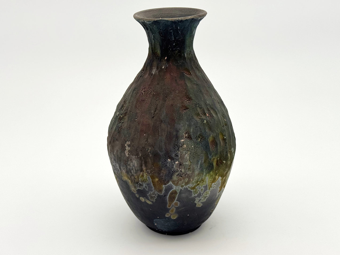 Raku Vase — Deep Sea (11")