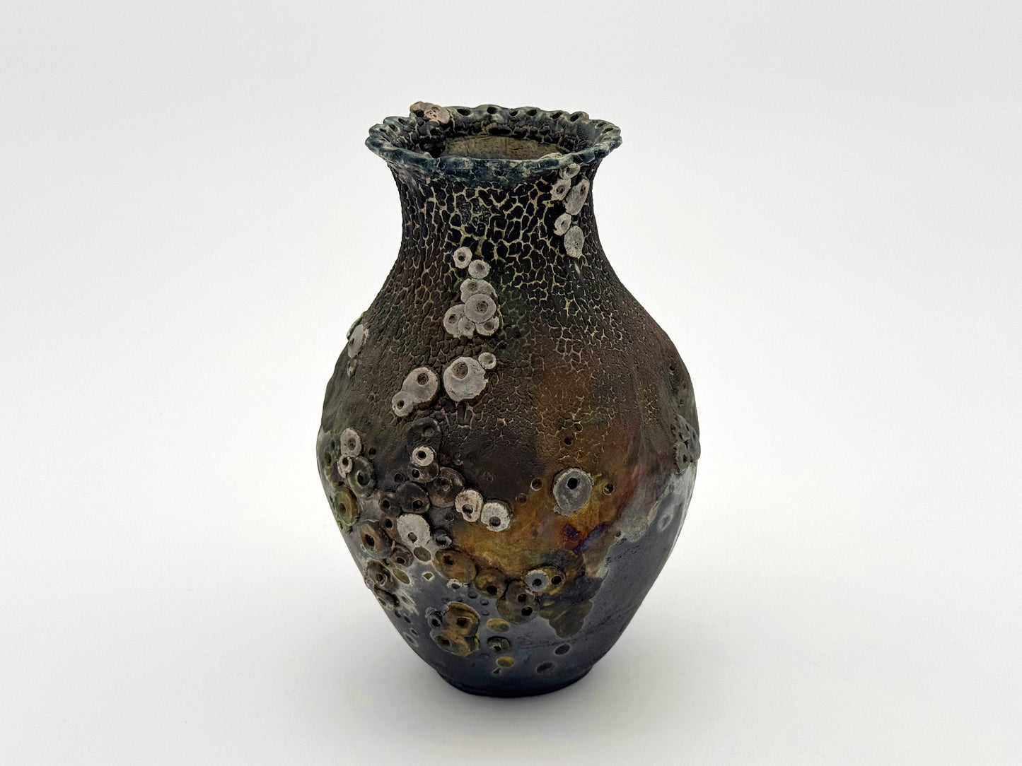 Raku Vase — Deep Sea Barnacle (9")