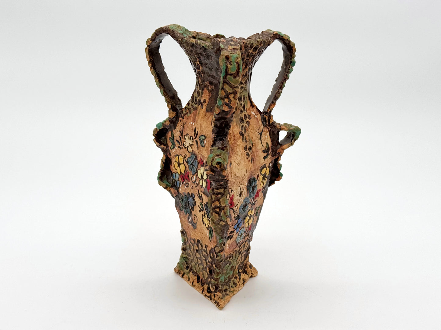 Triangle Vase — Leather Floral (11")