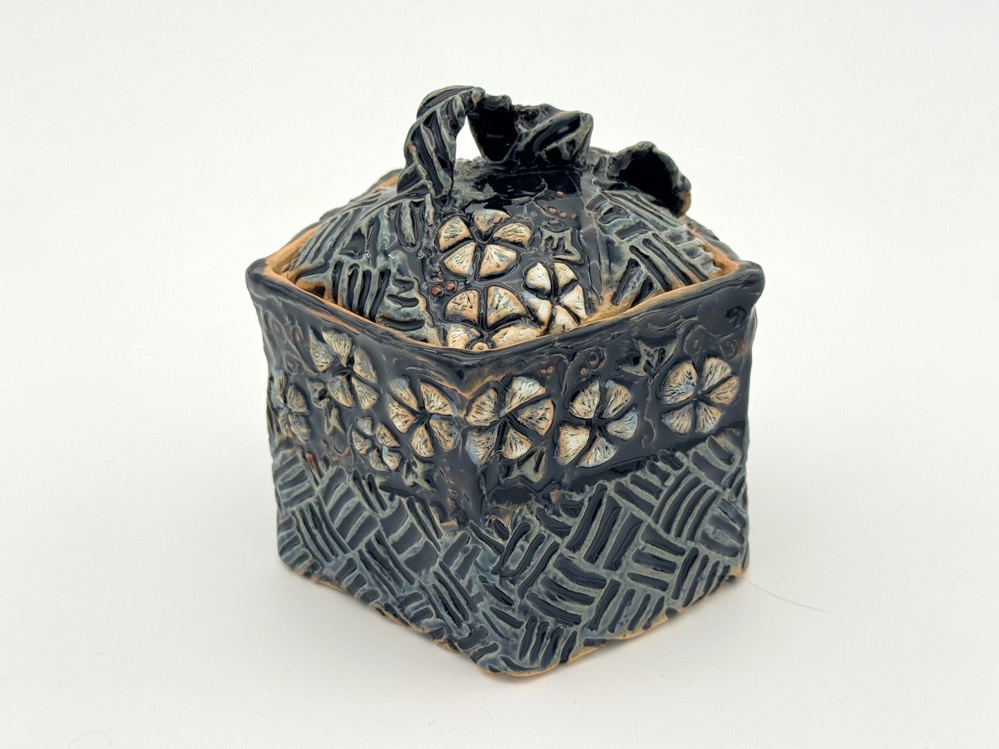 Pentagon Box — Black & Blue Floral (Medium)