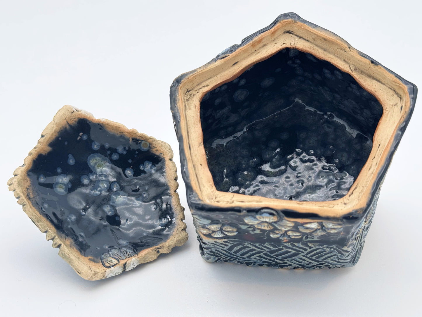 Pentagon Box — Black & Blue Floral (Medium)