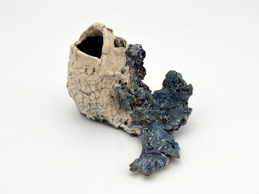 Raku Fish — White Crackle & Blue Barnacle (Large)