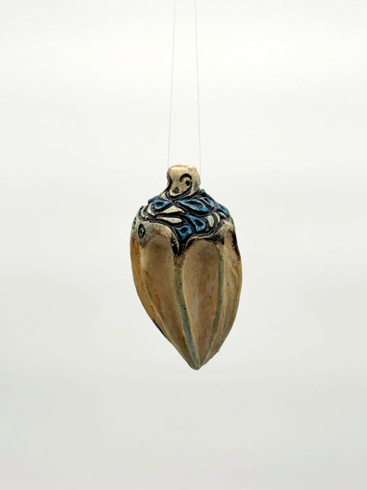 Carved Ornament — Natural, Blue & Black (3")