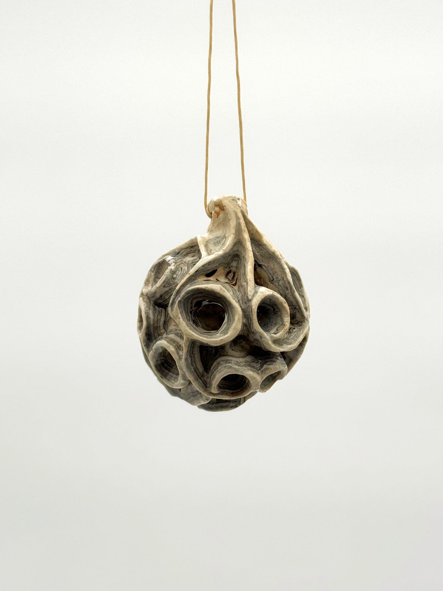 Carved Ball Ornament — Black & White (3")