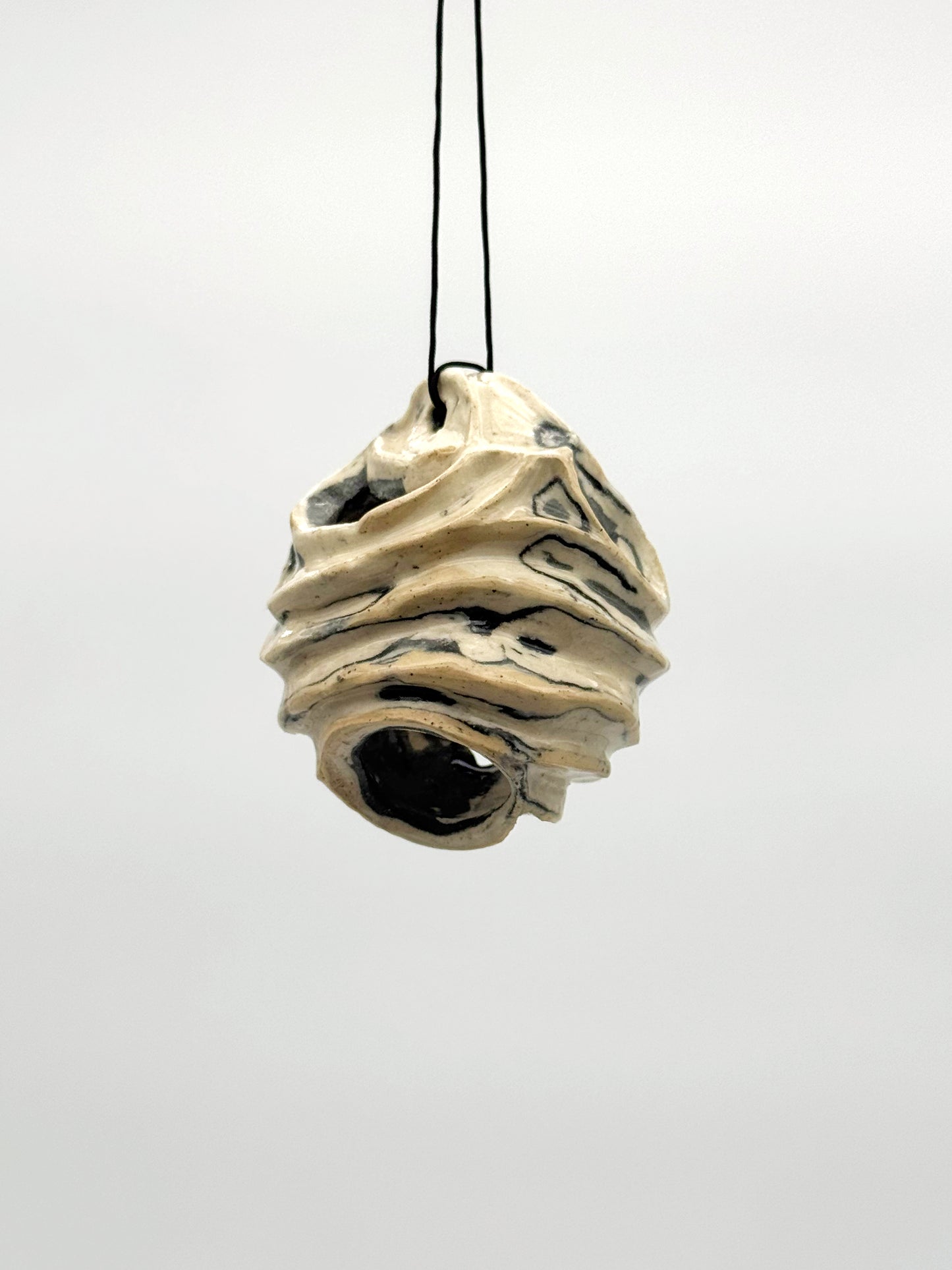 Carved Ball Ornament — Black & White (3")