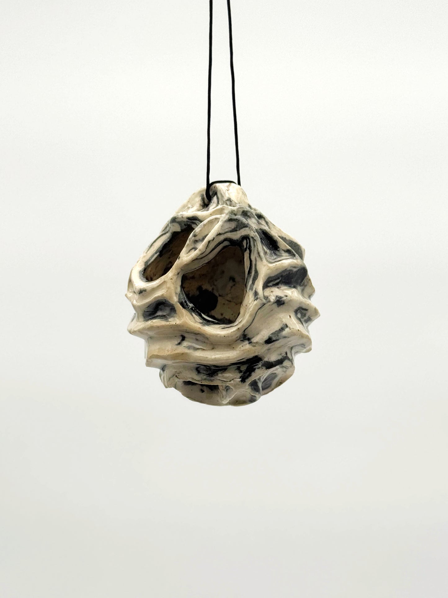 Carved Ball Ornament — Black & White (3")