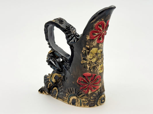 Pitcher — Black with Red Flowers (Cup)