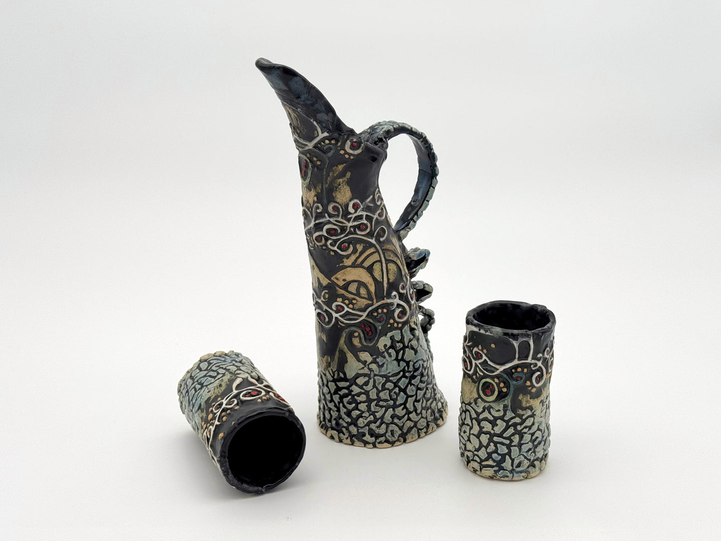 Pitcher & Cup Set — Black & Blue (Quart)