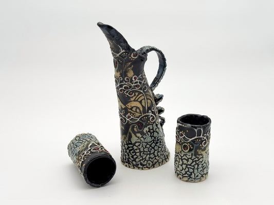 Pitcher & Cup Set — Black & Blue (Quart)