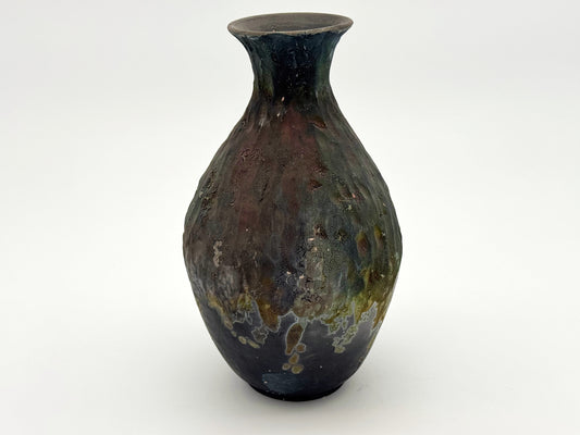 Raku Vase — Deep Sea (11")