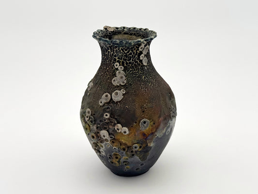 Raku Vase — Deep Sea Barnacle (9")