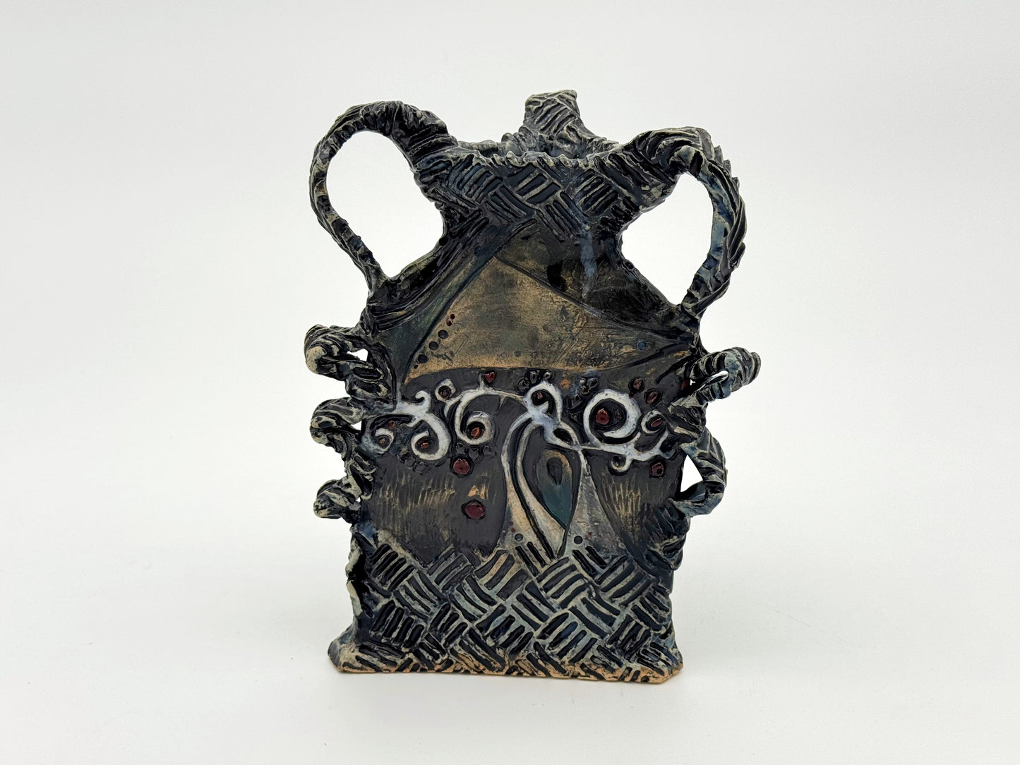 Triangle Vase — Black & Blue (9")